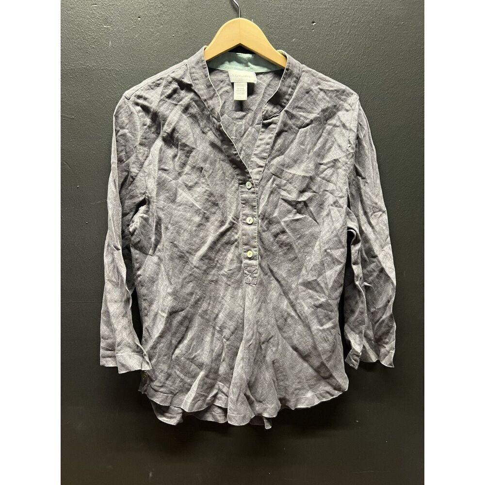 Soft Surroundings Linen Tunic Top Womens Size L Grey Coastal Lagenlook